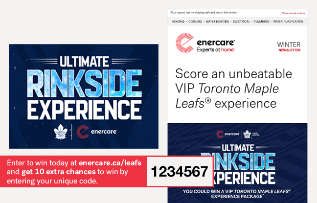 Leafs contest graphic with Enercare newsletter screenshot